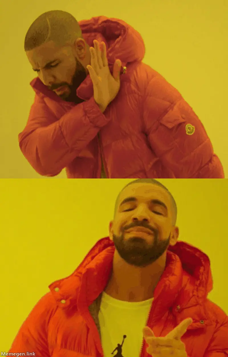 Drake meme: rejecting dropping a link and leaving, preferring answering first then naming your product.